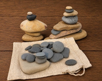 Rock Cairn & Bag of Mini Pebbles | Balancing Stackable Stone Sculpture | 2 Part Set | Customizable