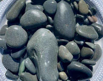 Lake Michigan Basalt Pebbles | Natural Black Massage Stones, Meditation, Zen Decor