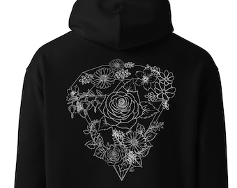 Floral Diamond Line Art Hoodie: Oversized Unisex Pullover