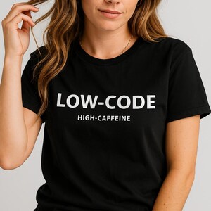 Exclusive Minimalist  Graphic Tee for Programmers, Developers - Tech Lovers - Low-Code High-Caffeine - Unisex T-Shirt - Perfect Gift