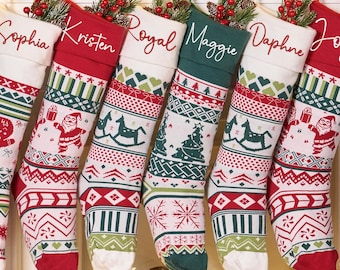 2025 Personalized Christmas Xmas Embroidered Family Name Stocking, Knit Family Christmas Stockings, Holiday Stockings Gifts,Xmas Tree Decor.