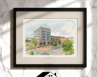 Custom Office Building Portrait – Retirement Watercolor Painting