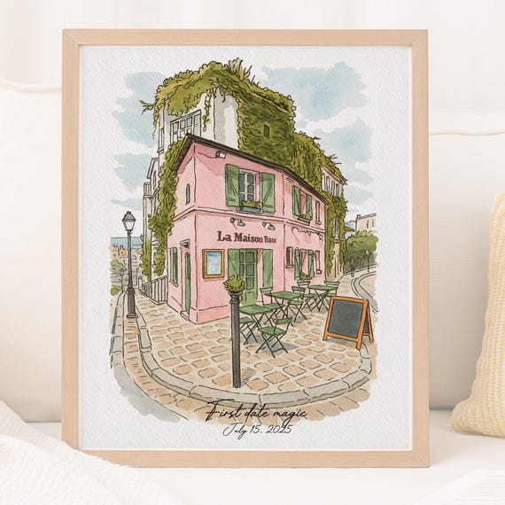 Where We Met Custom Portrait, Personalized Building Illustration, First Date Gift for Couple, Hand-Painted Watercolor
