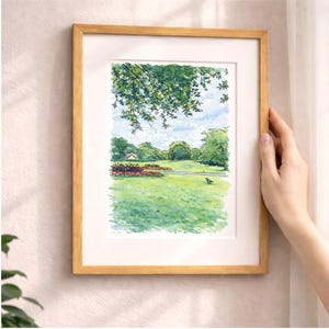 Custom Watercolor Landscape Painting from Photo, Hand Painted Nature Art, Personalized Park Illustration, Scenic Wall Art, Unique Gift Idea