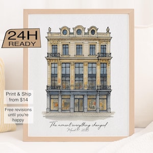 Special Place Portrait, Watercolor Custom Illustration from Photo, Where It All Began Gift, Couple Memory Art