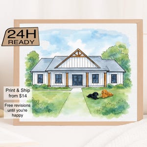 Custom House Portrait from Photo – Watercolor Painting, Housewarming Gift, First Home Gift, New Home Decor, Realtor Closing Gift