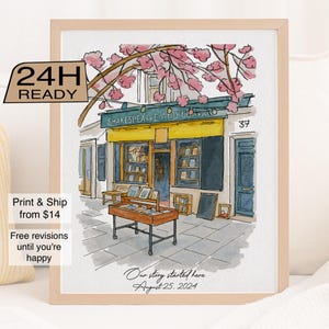 Where We Met Art Print, Personalized Location Portrait, Custom Drawing of First Date Place, Wedding or Valentine’s Gift