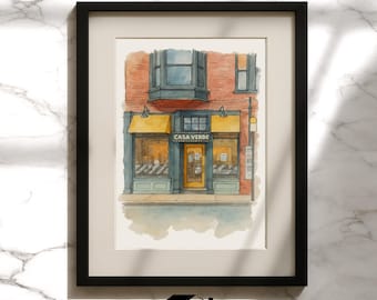 Watercolor Storefront Illustration – Cafe or Restaurant Portrait, Business Gift