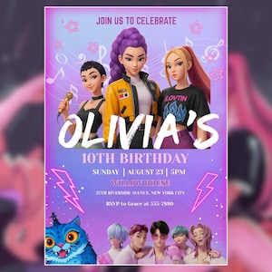 KPop Demon Hunter Birthday Invitation | Editable Canva Template | Kpop Anime Invites | Digital Download | Printable Birthday Card for Kids