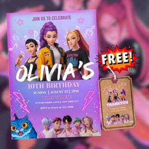 KPop Demon Hunter Birthday Invitation | Editable Template | Kpop Anime Theme | Digital Download | Kpop Birthday Card for Kids | Anime Invite