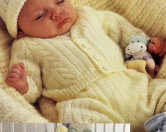 Ensemble de modèles de tricot pour nouveau-né : cardigan, pantalon, bonnet, mitaines, chaussettes (téléchargement PDF)