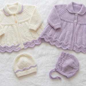 Baby Girl's Lacy Matinee Cardigan Knitting Pattern (PDF Download)-Matinee Coat and Hat~DK~12-20"