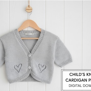 Stickmönster för baby - Stickmönster med hjärtformad kofta för flickor, småbarn, storlekar 2-11 (PDF-nedladdning)
