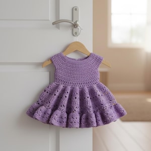crochet baby dress/Crochet Baby Dress Pattern, Lilac Purple, Handmade Knit Outfit (PDF Pattern Downloadable)