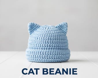 Patroon gehaakte kattenoorbeanie: gemakkelijke volwassen grootte (pdf-patroon)