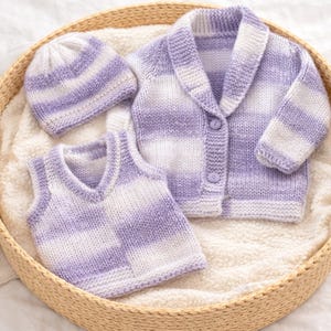 Vintage Baby Knitting Pattern – Easy Knit Cardigan, Waistcoat & Hat Chunky 14-28" (Digital PDF)