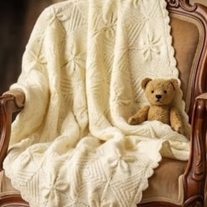 Vintage Baby Knitting Pattern: Leaf Lace Shawl, Cot Blanket (PDF Pattern)