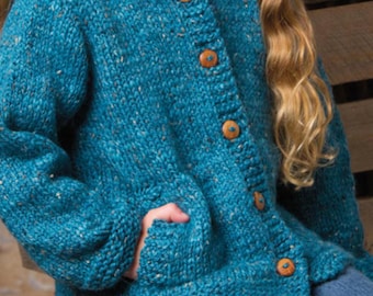 Children's Oversized Hooded Cardigan Knitting Pattern – Chunky Yarn, Pockets (PDF Download)