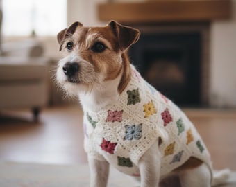 Schema per maglione all'uncinetto per cani "Grandma Square" in PDF - Facile maglione fai da te per cani - Download immediato, tutorial all'uncinetto per principianti - 12 TAGLIE