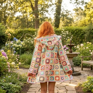 PATTERN TESTED Granny square hooded jacket pattern Women crochet grannies cardigan pattern Crochet patterns Fingering 4 ply yarn