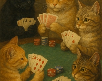 ポーカーをしている猫たちのかわいい写真です！