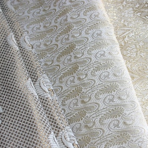 Paisleys Party - 1 yard of Brocade Fabric in White and Gold