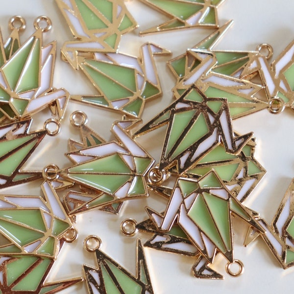 Green fields - Paper Crane Origami Shaped metal charms (2)