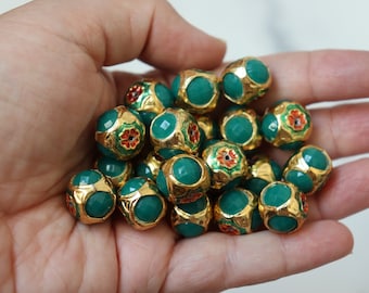 SALE Green Meena - Meenakari beads (2) 18mm