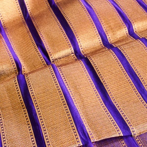 Luscious Purple & Gold - 1 yard of Silk Brocade Fabric in purple and gold stripes