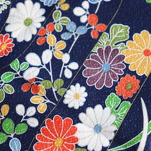 Blue Blossoms  - Vintage Kimono Silk Fabric (48.5" x 14")