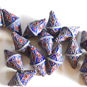 SALE BLUE Diamond Spheres -  5mm x 25mm Floral Cloisonne beads (2)