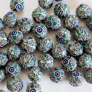 OFERTA Bolas Verdes Adornadas - Cuentas Cloisonné Florales 17 mm (2)