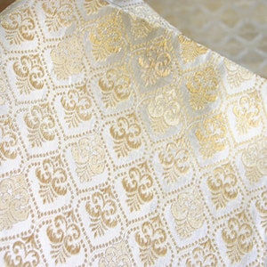 Geometry of Paisleys - 1 yard of Brocade Fabric in White and Gold