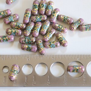 SALE Mauve Cylinder Beads 7mm x 19mm Floral Cloisonne beads 4 image 4