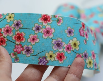 Blue Plum Sakura - Japanese print cotton Fabric Sticker/Tape (1 tape = 5 cm x 1m)