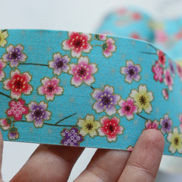 Blue Plum Sakura - Japanese print cotton Fabric Sticker/Tape (1 tape = 5 cm x 1m)