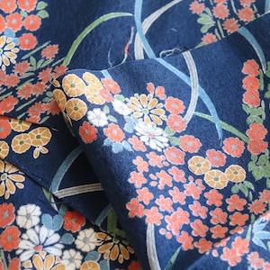 Floral Landscape - Vintage Kimono Silk Fabric (59" x 7 1/2")