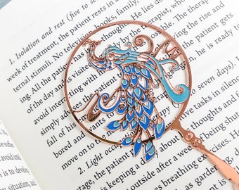 Peacock - Brass Fan Shaped bookmark with tassel (1.97" x 3.54")