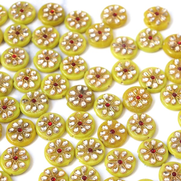 YELLOW Gorgeous Kundan beads - Top Drilled Gemstone beads from India (2)
