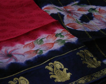 Red and Blue dreams - Vintage Silk & Zari Sari (5 m / 6 yds)