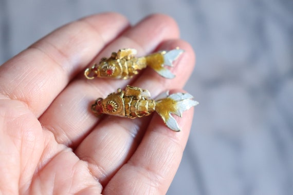 Pair Of Cloisonne Enamel Alloy Metal Goldfish Earrings Pair Of Cloisonne Enamel Alloy Metal Goldfish Earrings