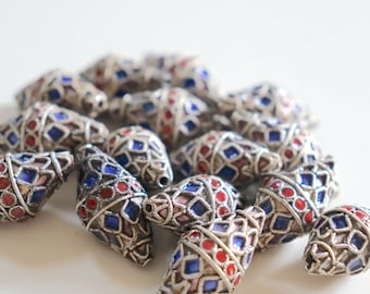 SALE Geometric Diamond Spheres -  5mm x 25mm Floral Cloisonne beads (2)