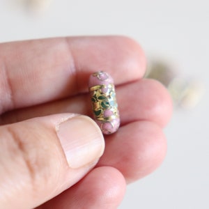 SALE Mauve Cylinder Beads 7mm x 19mm Floral Cloisonne beads 4 image 5