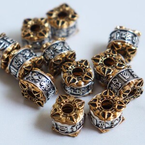 SALE Dorji and Buddhist symbol Beads - Tibetan Silver Beads 7mm x 10mm (2 beads)