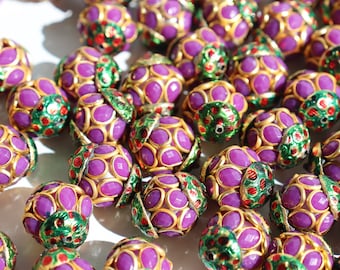 SALE Purple Petals - Pachikaam and Meenakari beads (2) 13mm