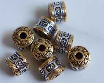 SALE Lotus Mantra beads - Tibetan Silver Beads 10mmx12mm (1 bead)