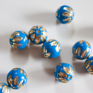 SALE Deep Blue floral spheres - Floral Cloisonné Meena beads (2) 13mm