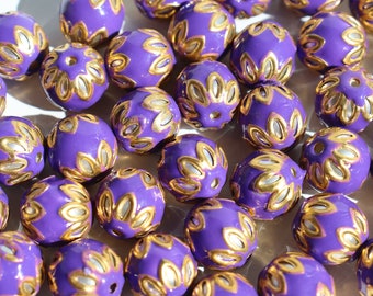 SALE Pretty Purple spheres - Floral Cloisonné Meena beads (2) 13mm