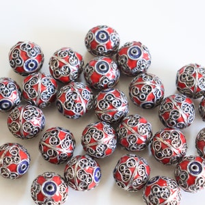 SALE RED Ornate Balls -  17 mm Floral Cloisonne beads (2)