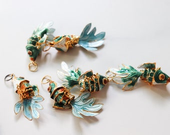 Vintage Chinese Cloisonne Articulated Fish Pendant. Hand